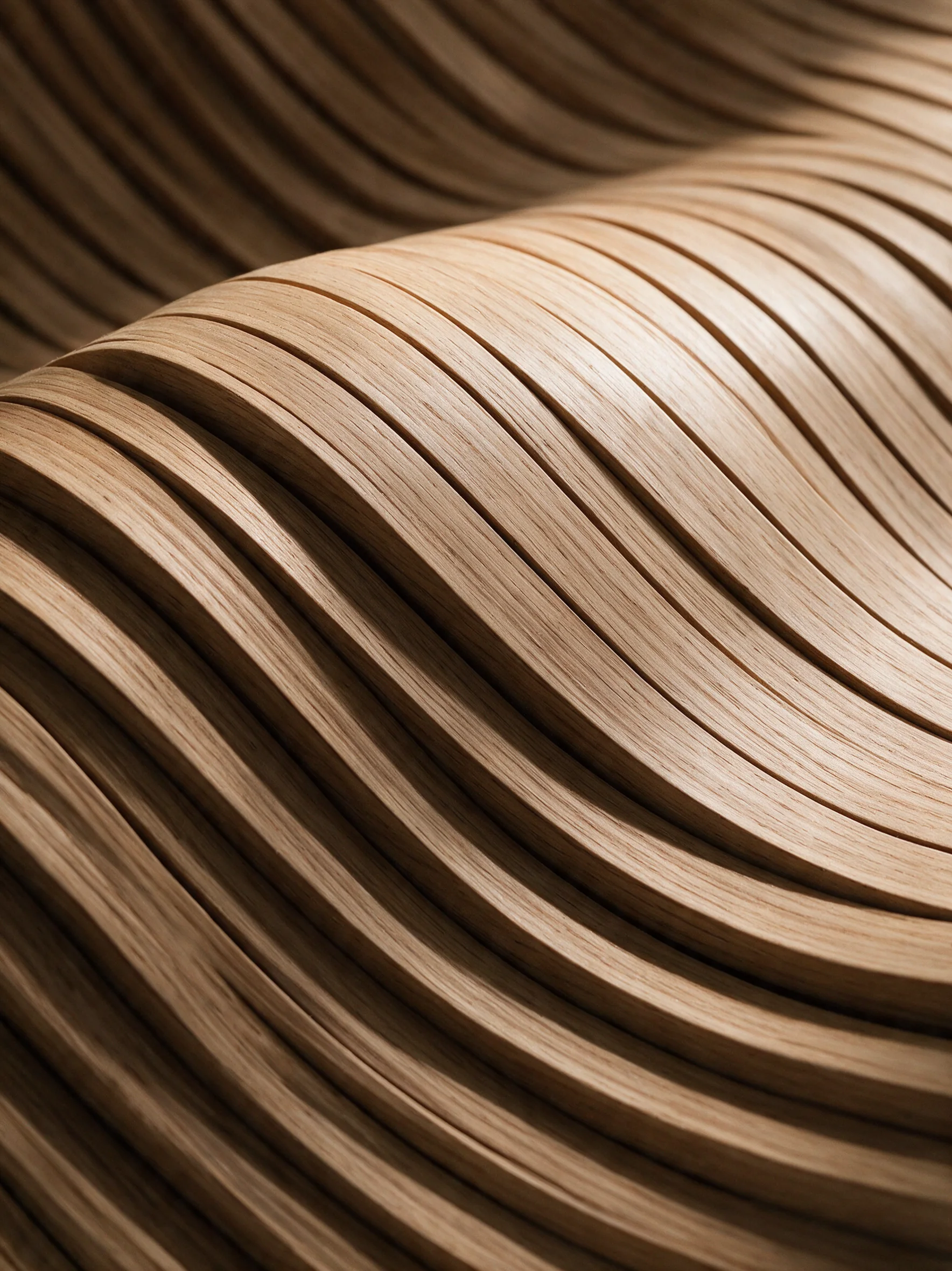 Detalle de teca maciza en capas, con forma curva