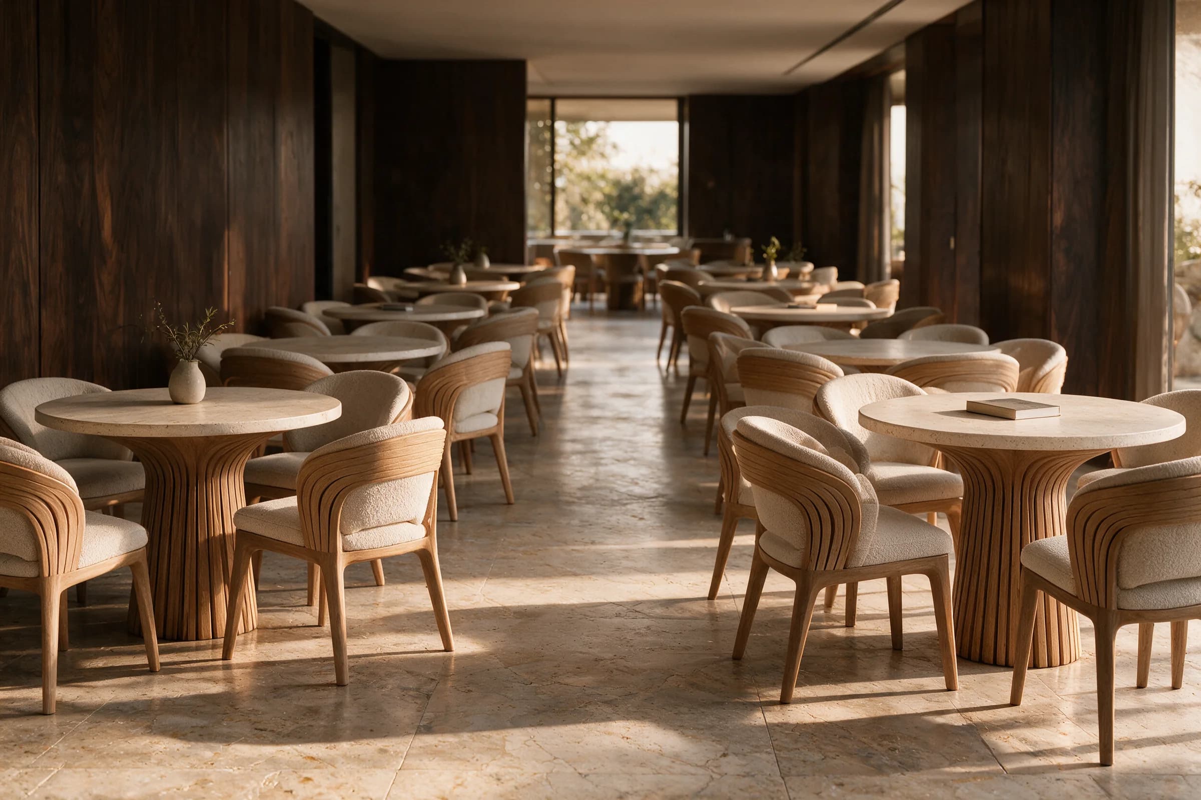 Rows of identical ALUR hospitality chairs in a restaurant