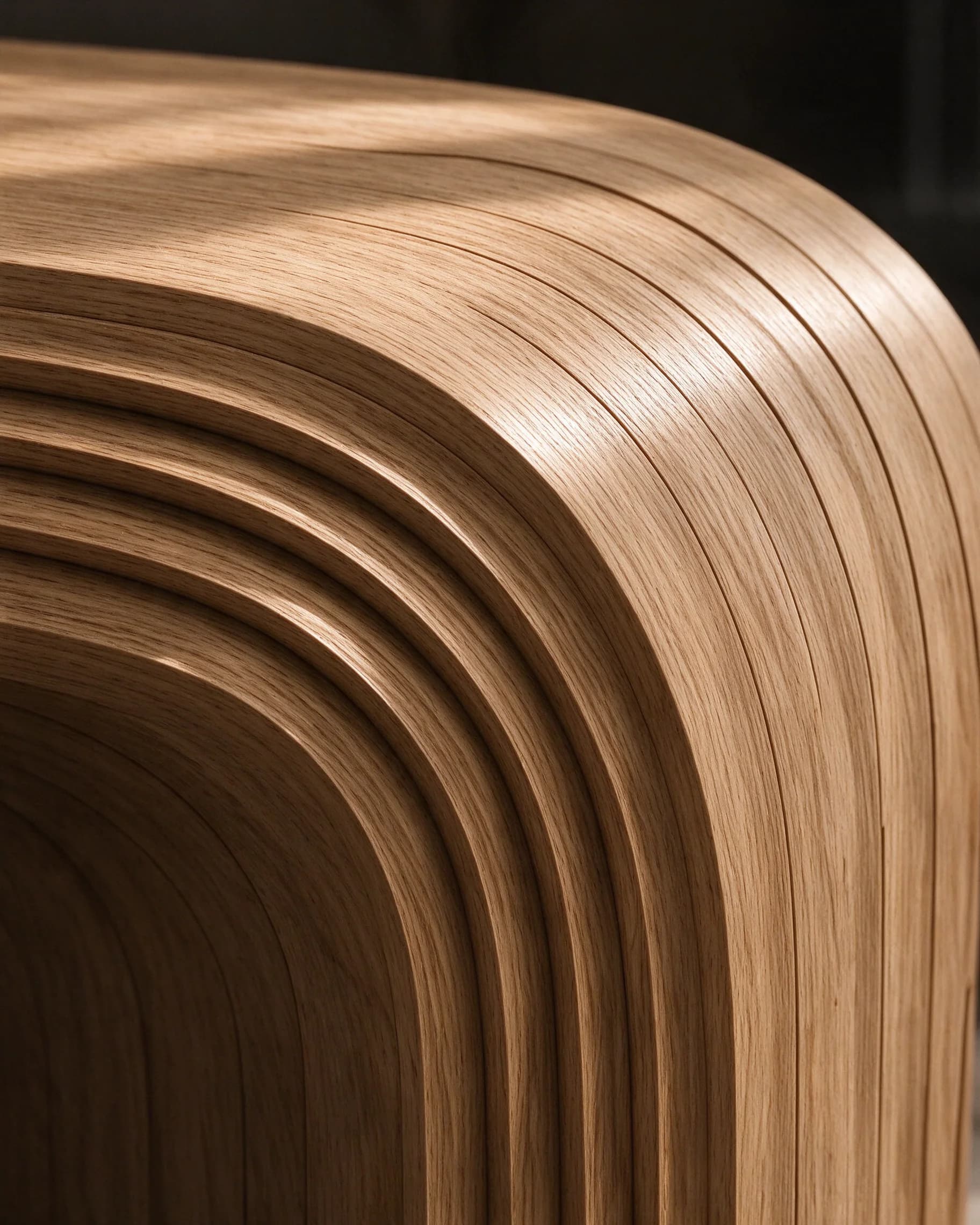 Executive Desk, detail of the layered teak