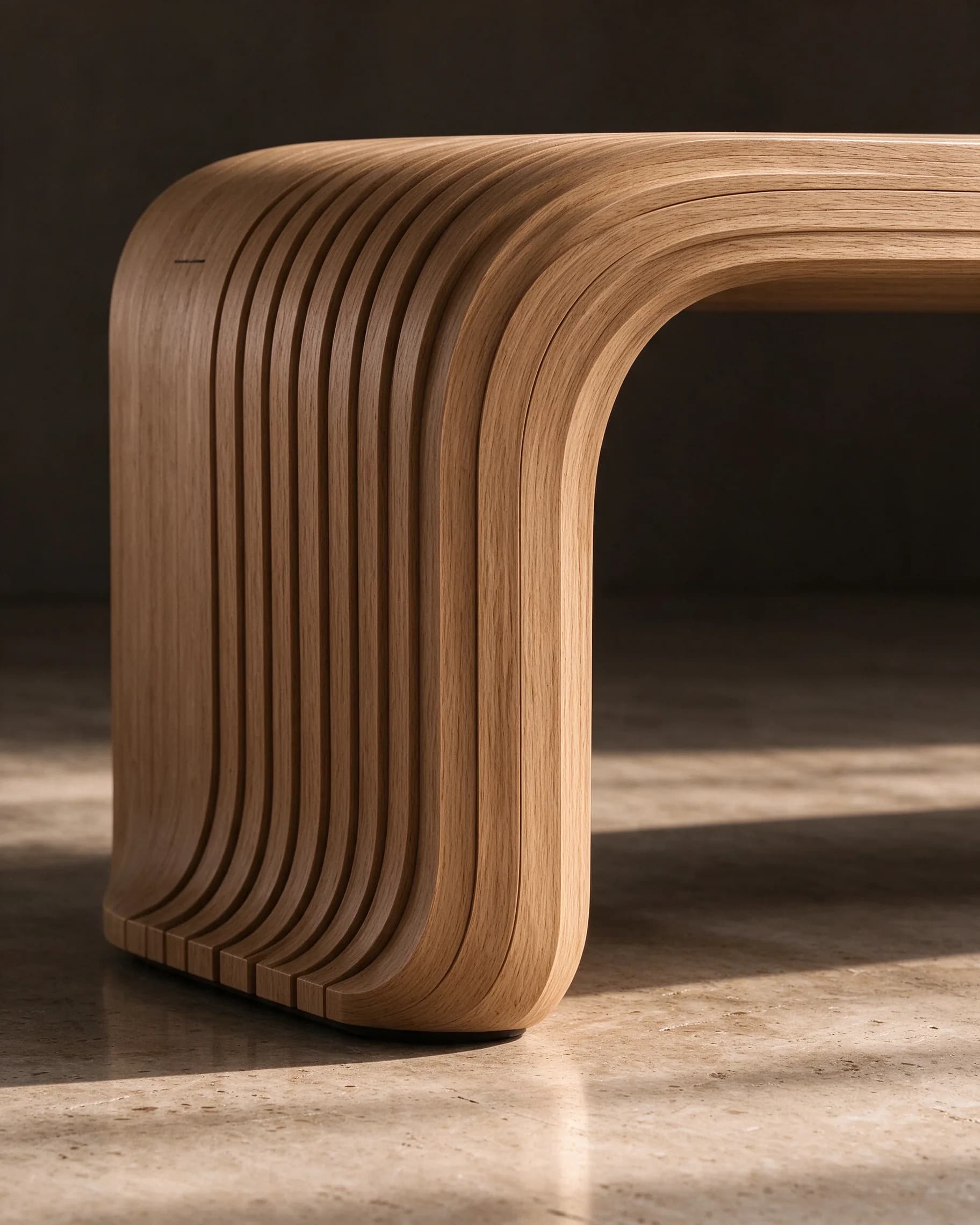 Executive Desk, detail of the layered teak