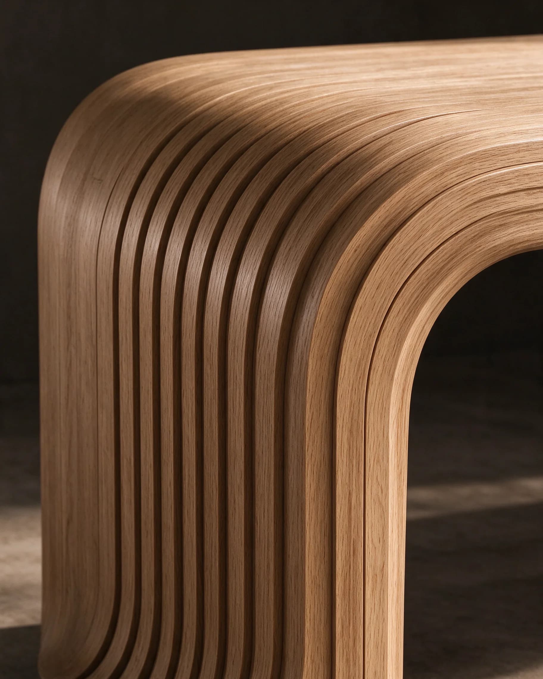 Executive Desk, detail of the layered teak