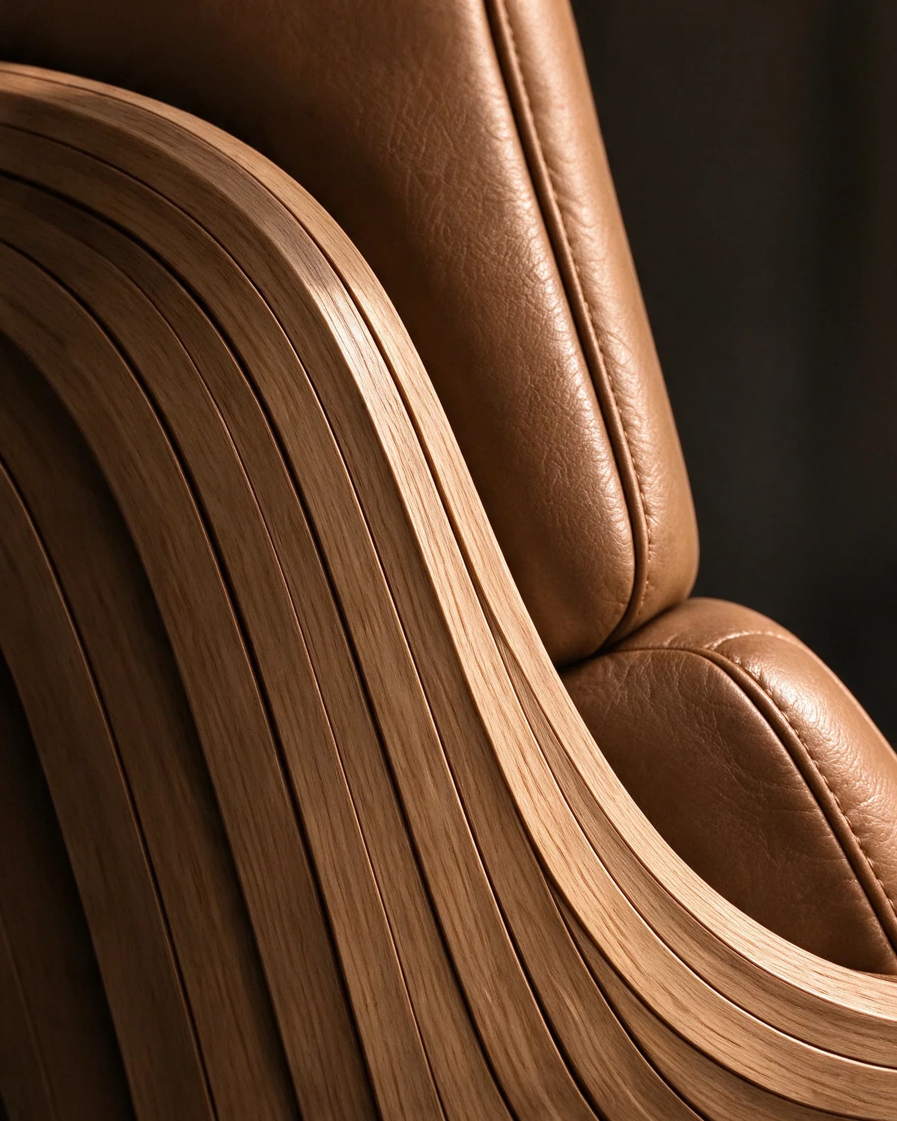 Executive Chair, detail of the layered teak