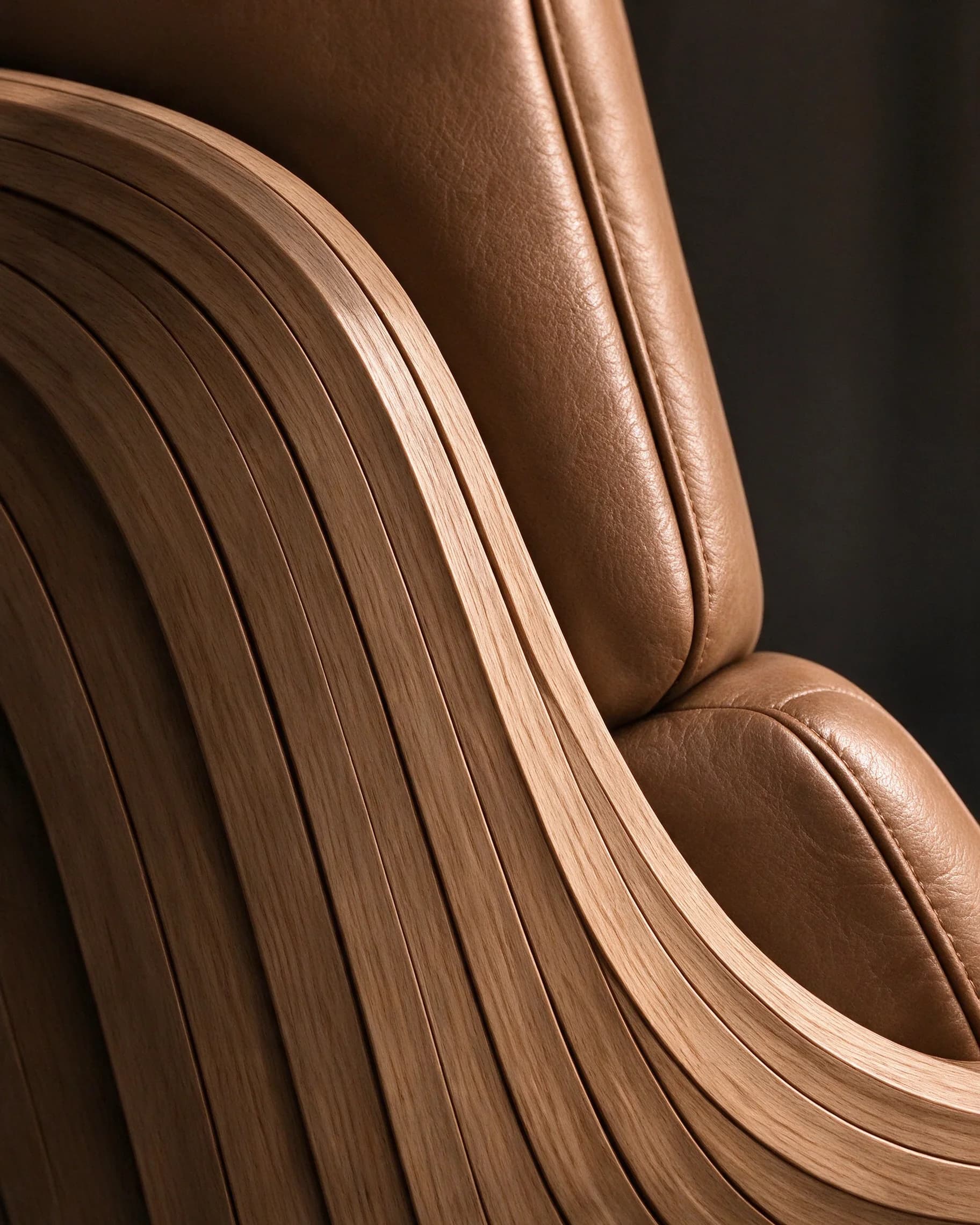 Executive Chair, detail of the layered teak