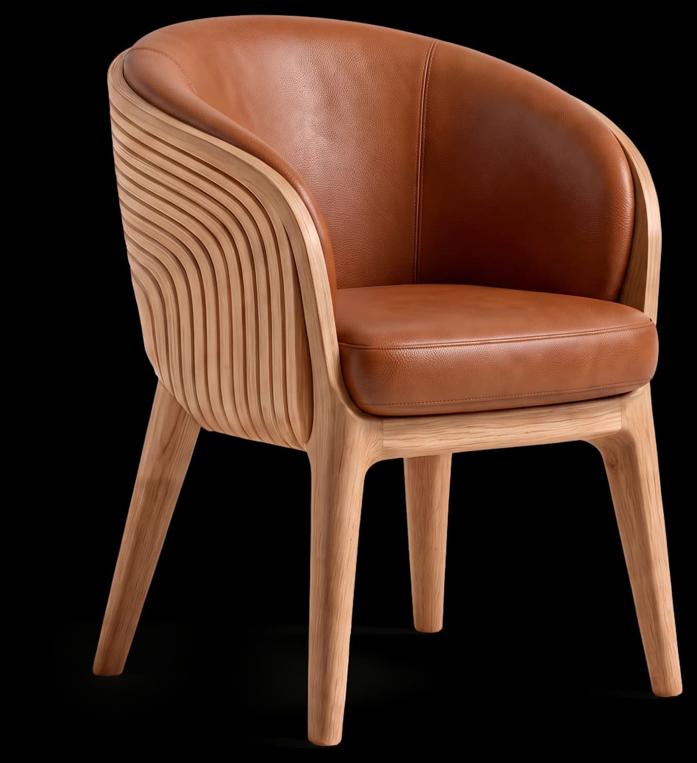 Dining Chair in Light Oak and Leather Cognac, three-quarter view