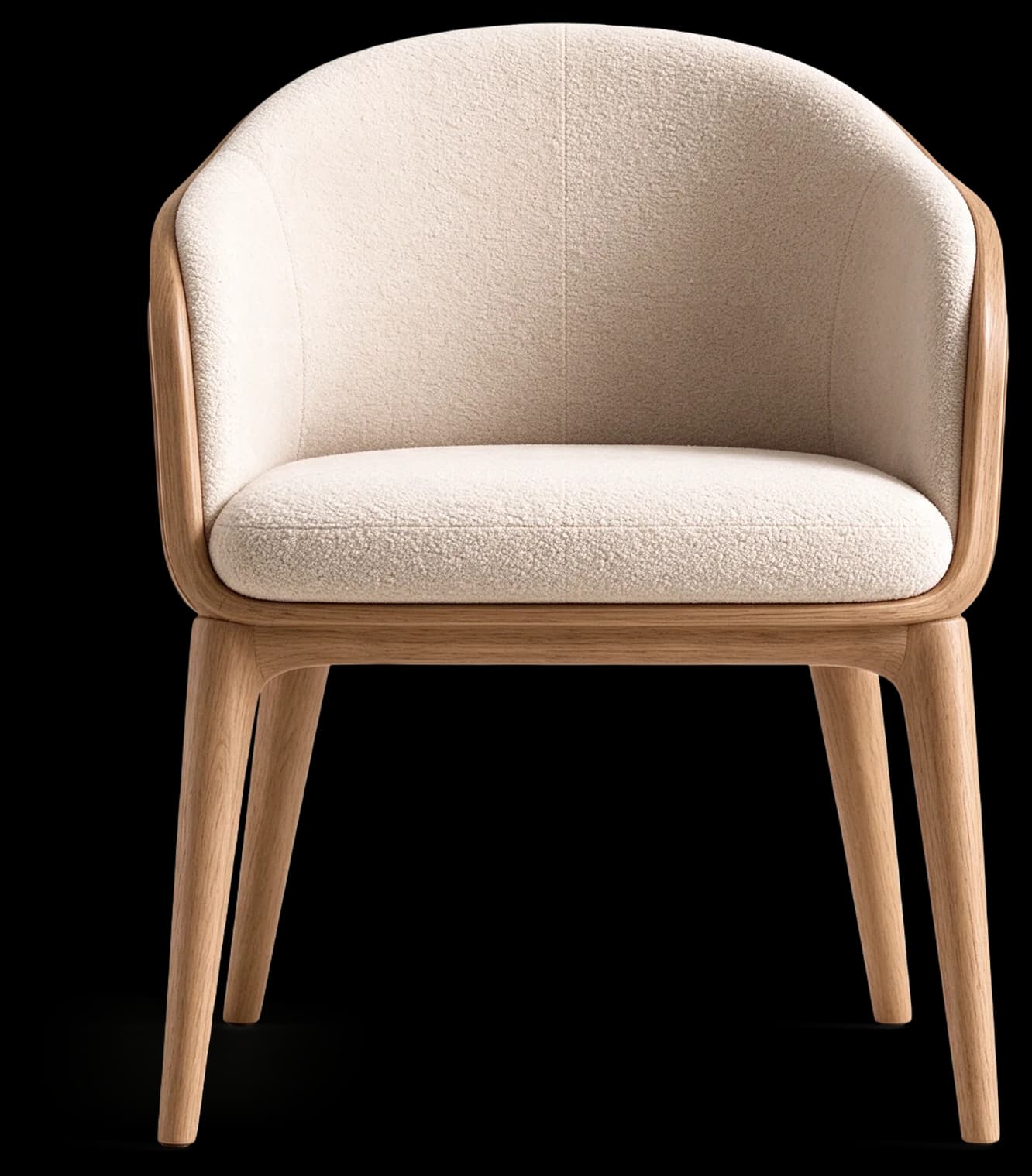 Dining Chair in Light Oak with ivory upholstery, front view