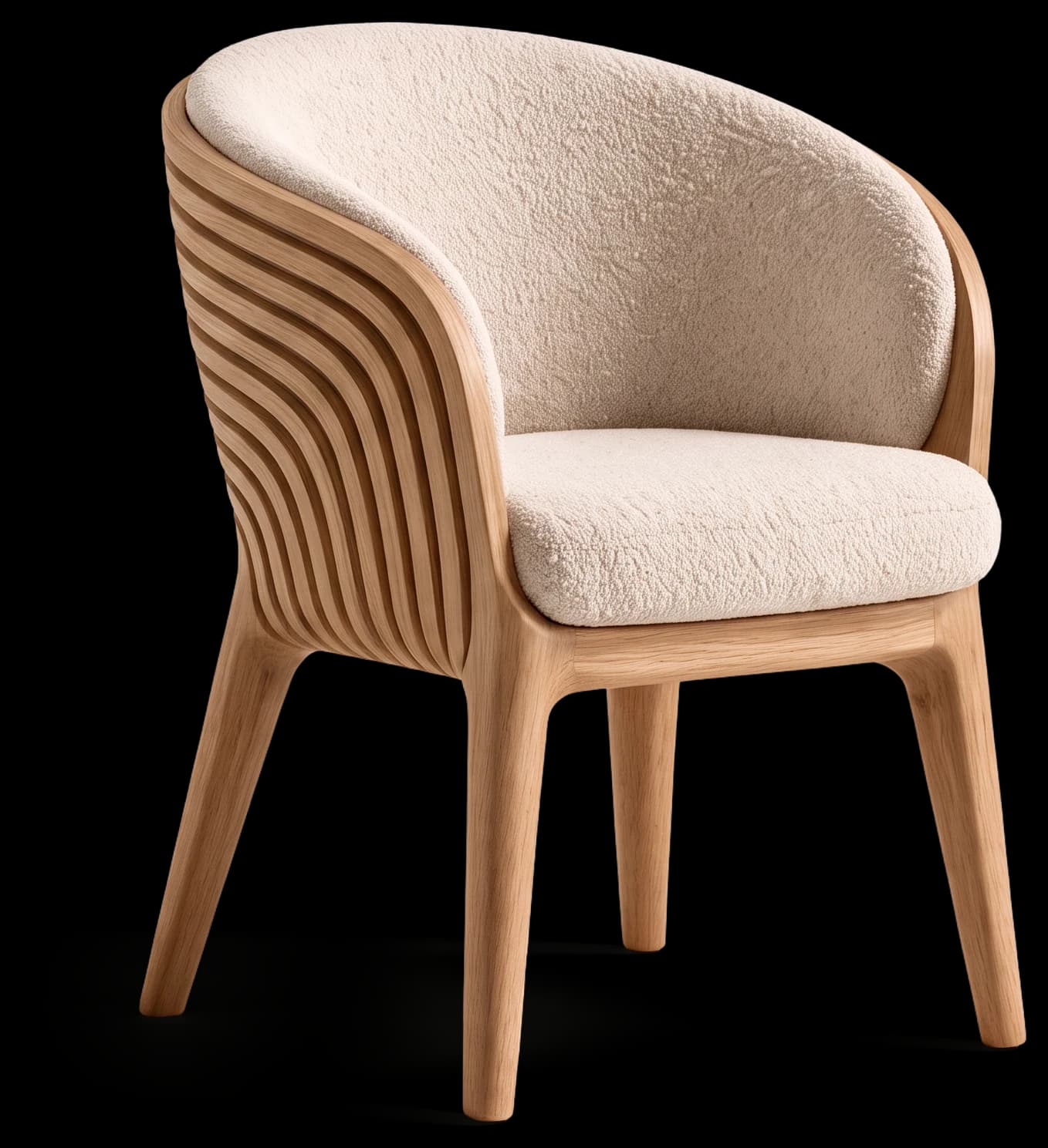 Dining Chair in Light Oak with ivory upholstery, three-quarter view