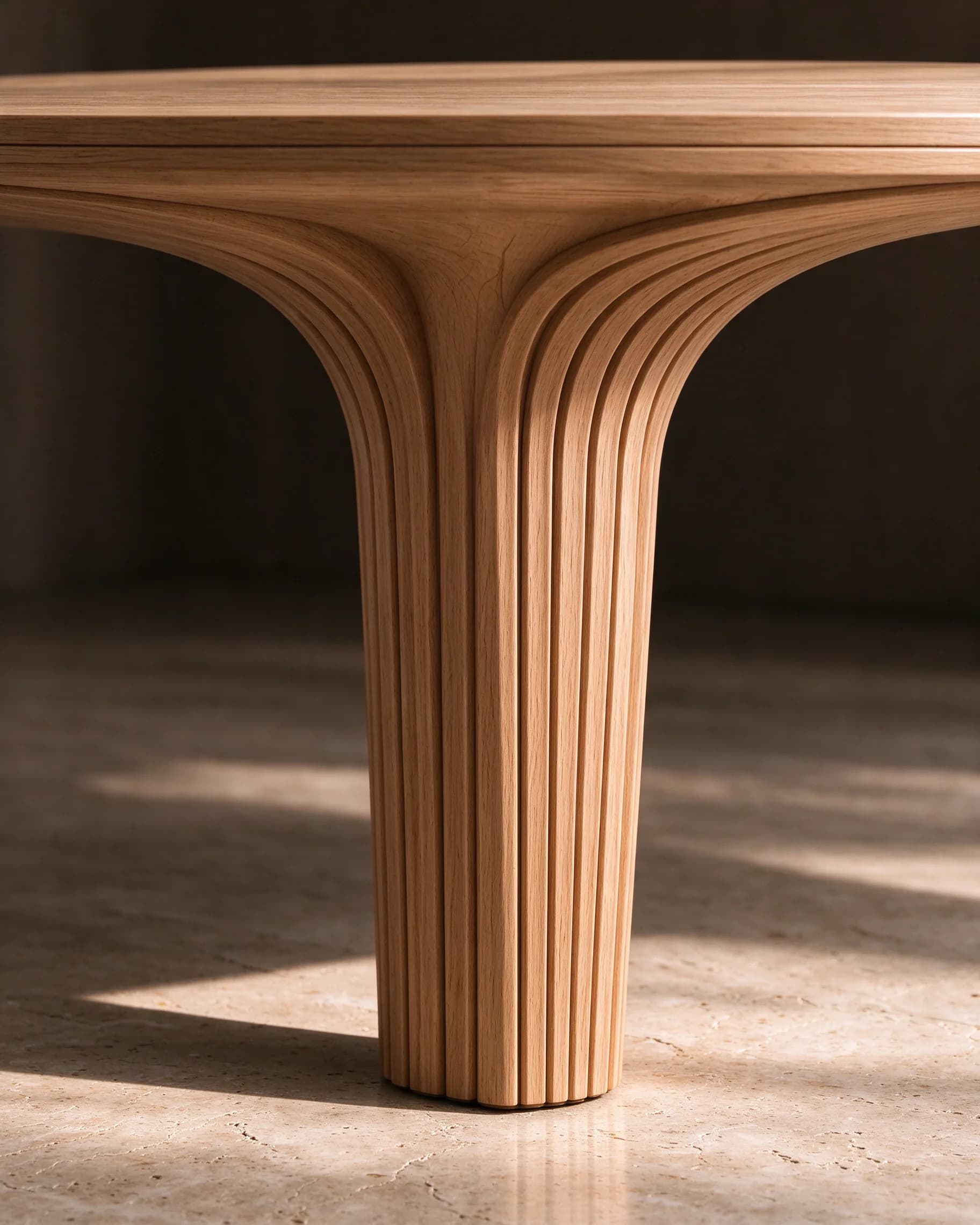 Dining Table, detail of the layered teak