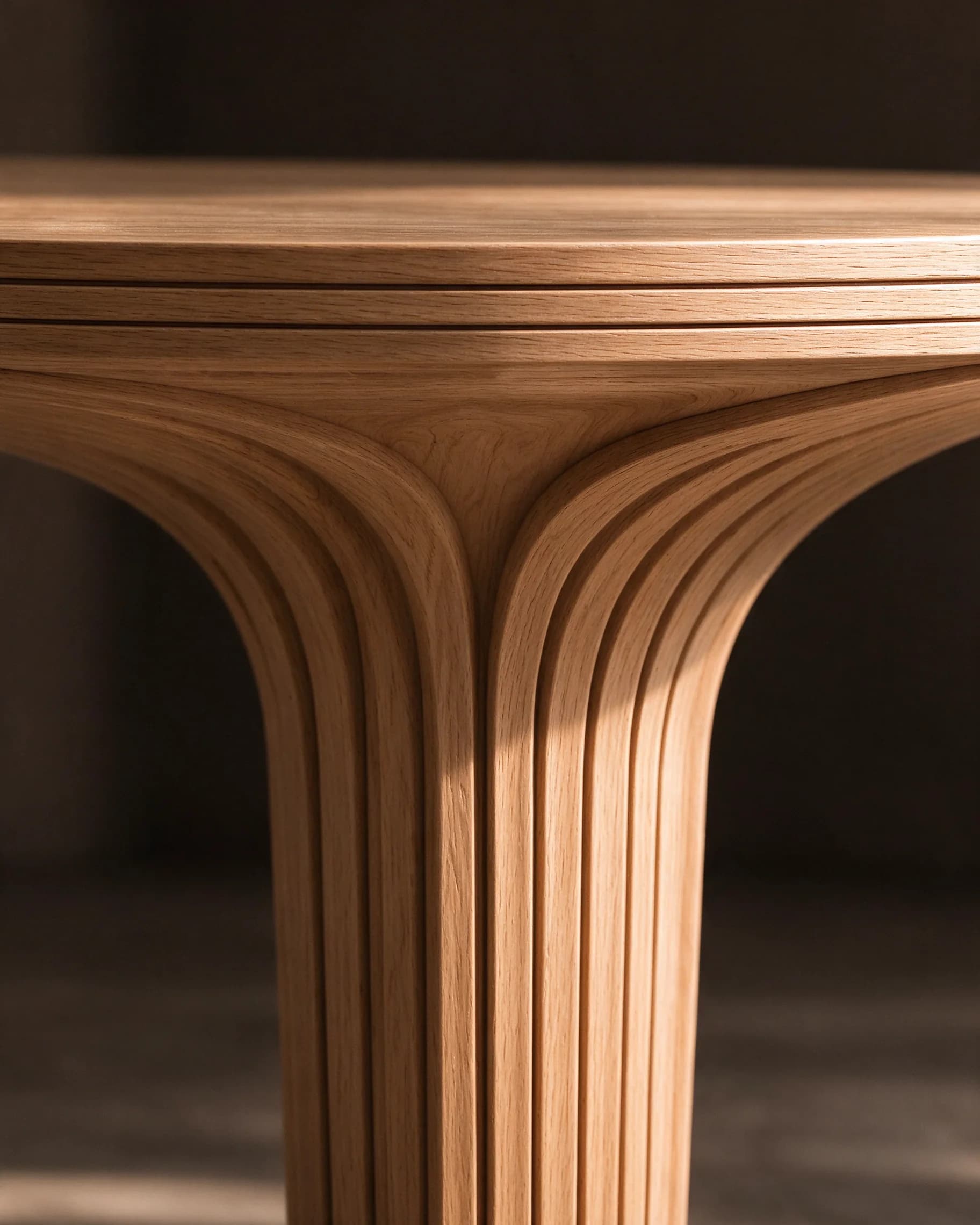 Dining Table, detail of the layered teak