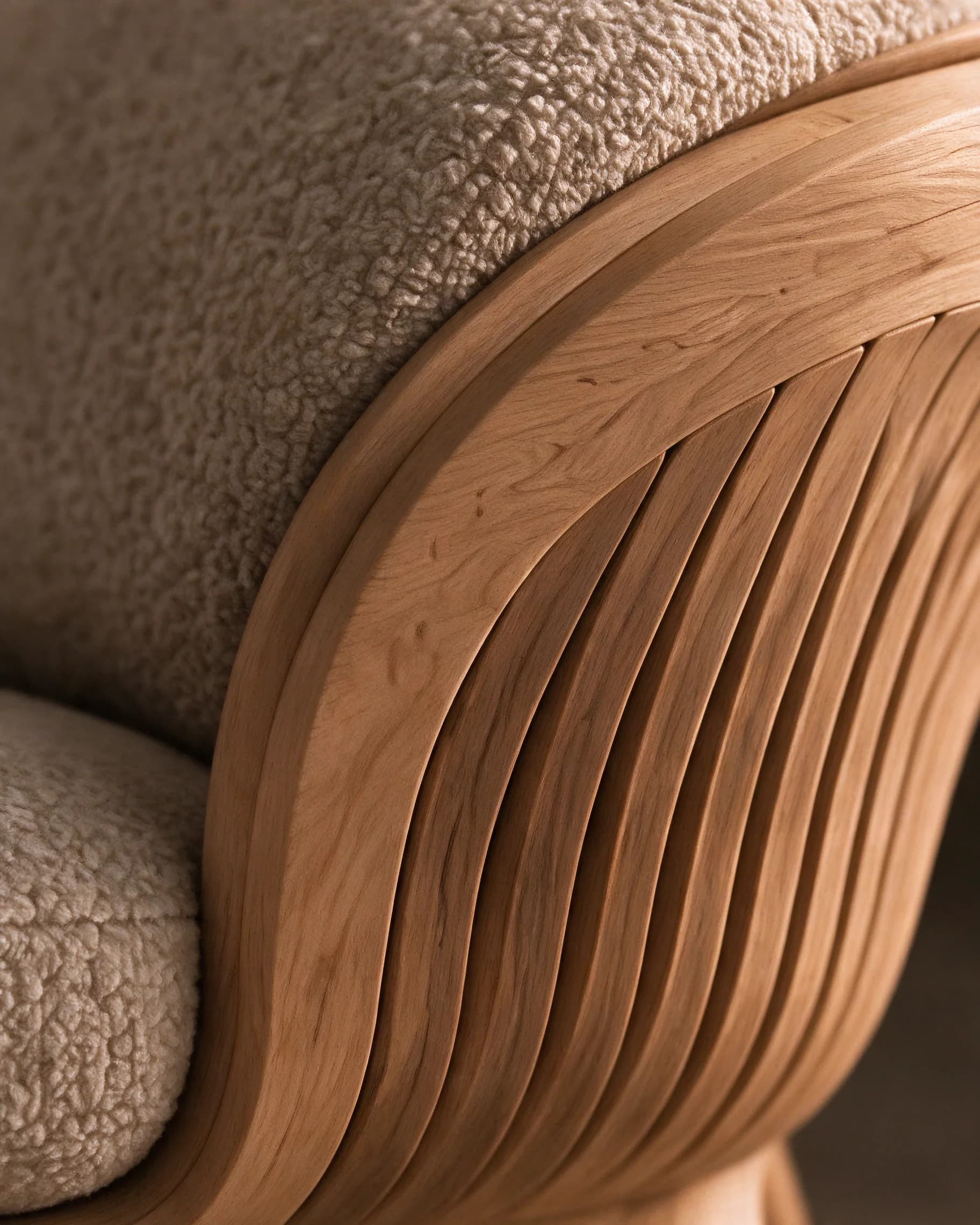 Lounge Chair, detail of the layered teak