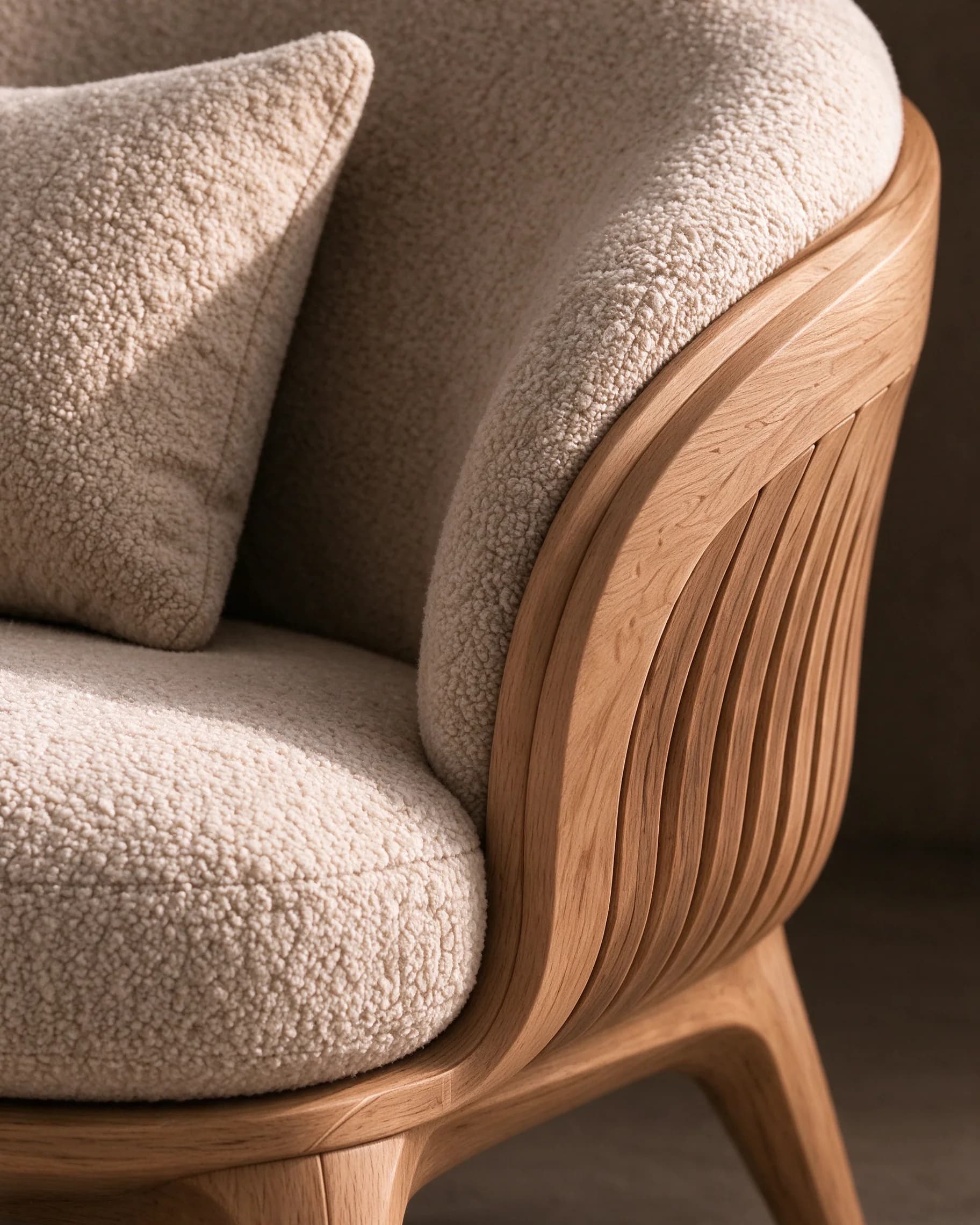 Lounge Chair, detail of the layered teak