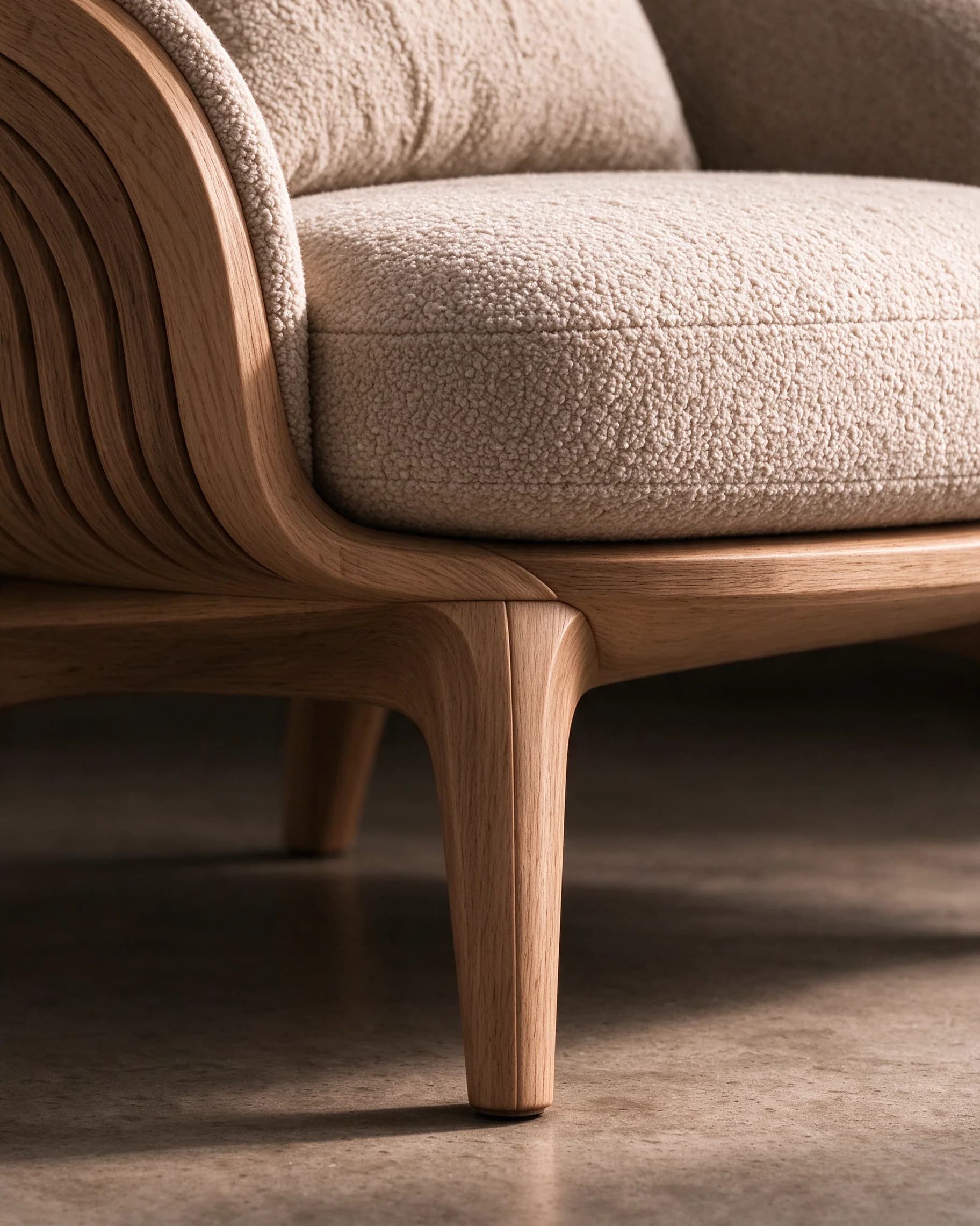 Lounge Chair, detail of the layered teak