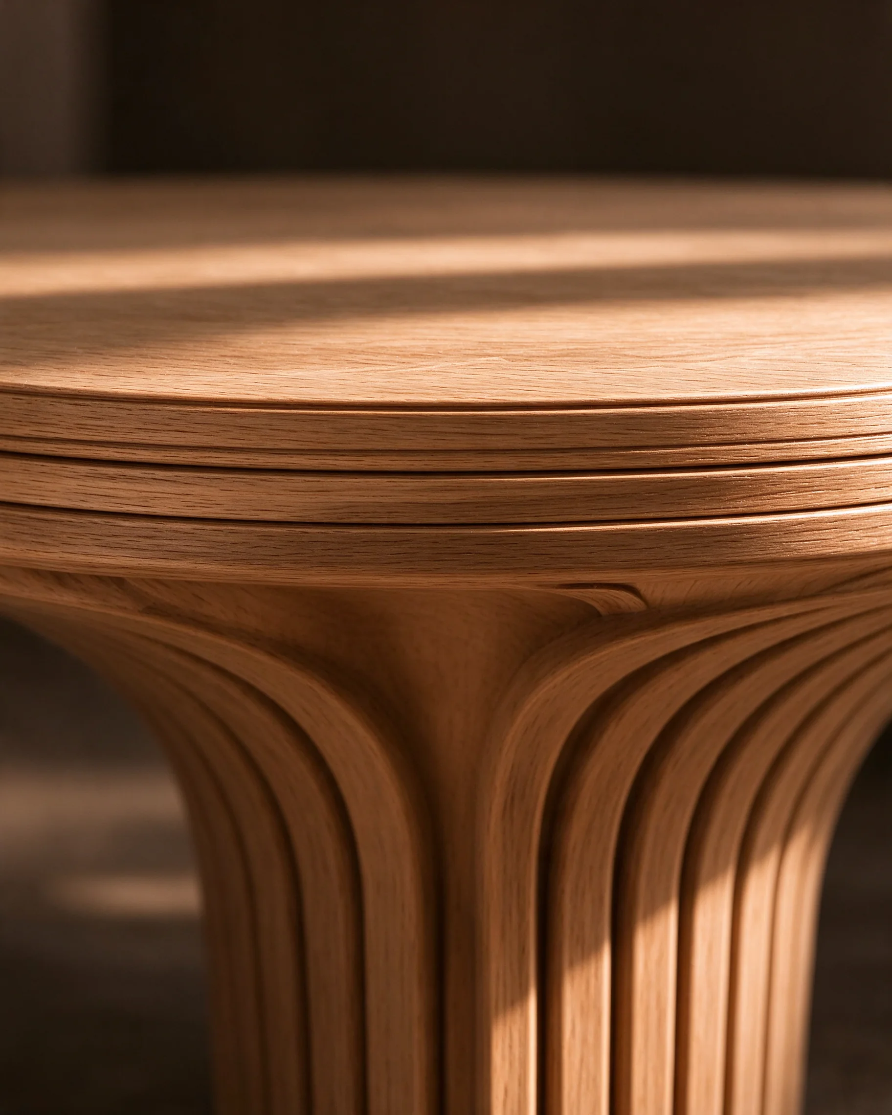 Coffee Table, detail of the layered teak