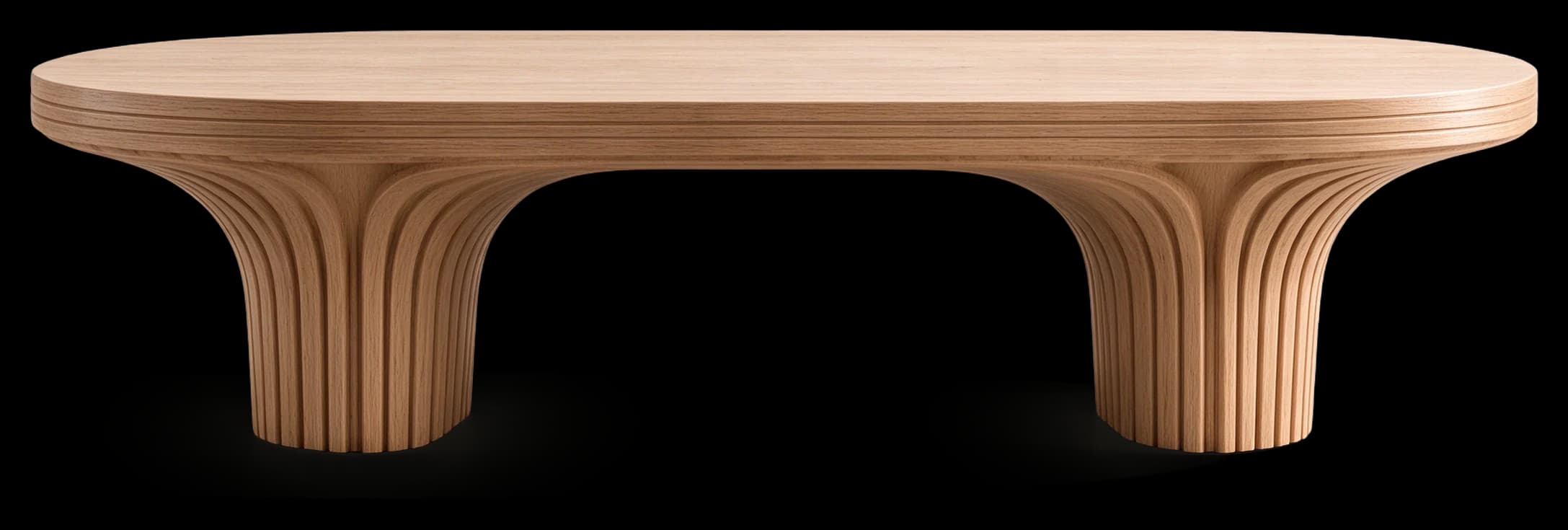 Coffee Table in Light Oak with layered pedestal bases, front view