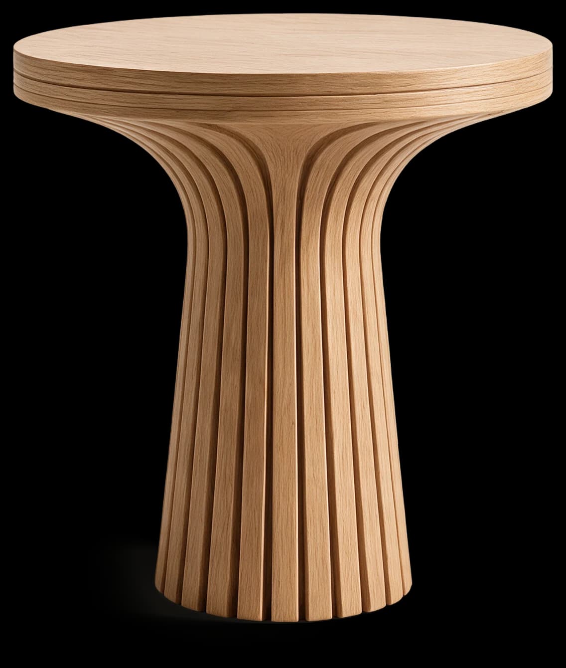 Side Table in Light Oak with layered pedestal, three-quarter view