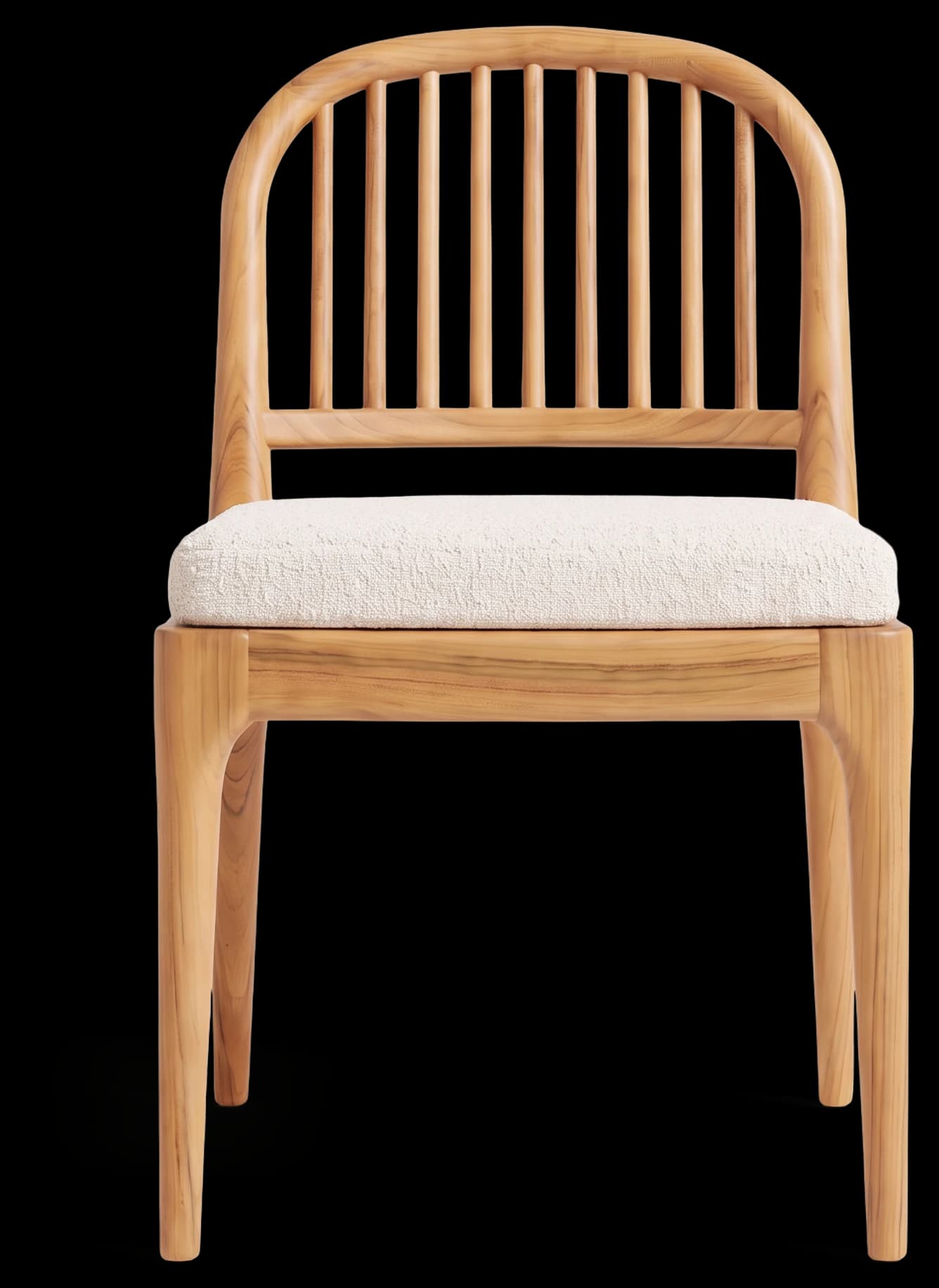 Side Chair with spindle back in Light Oak and Bouclé Ivory, front view