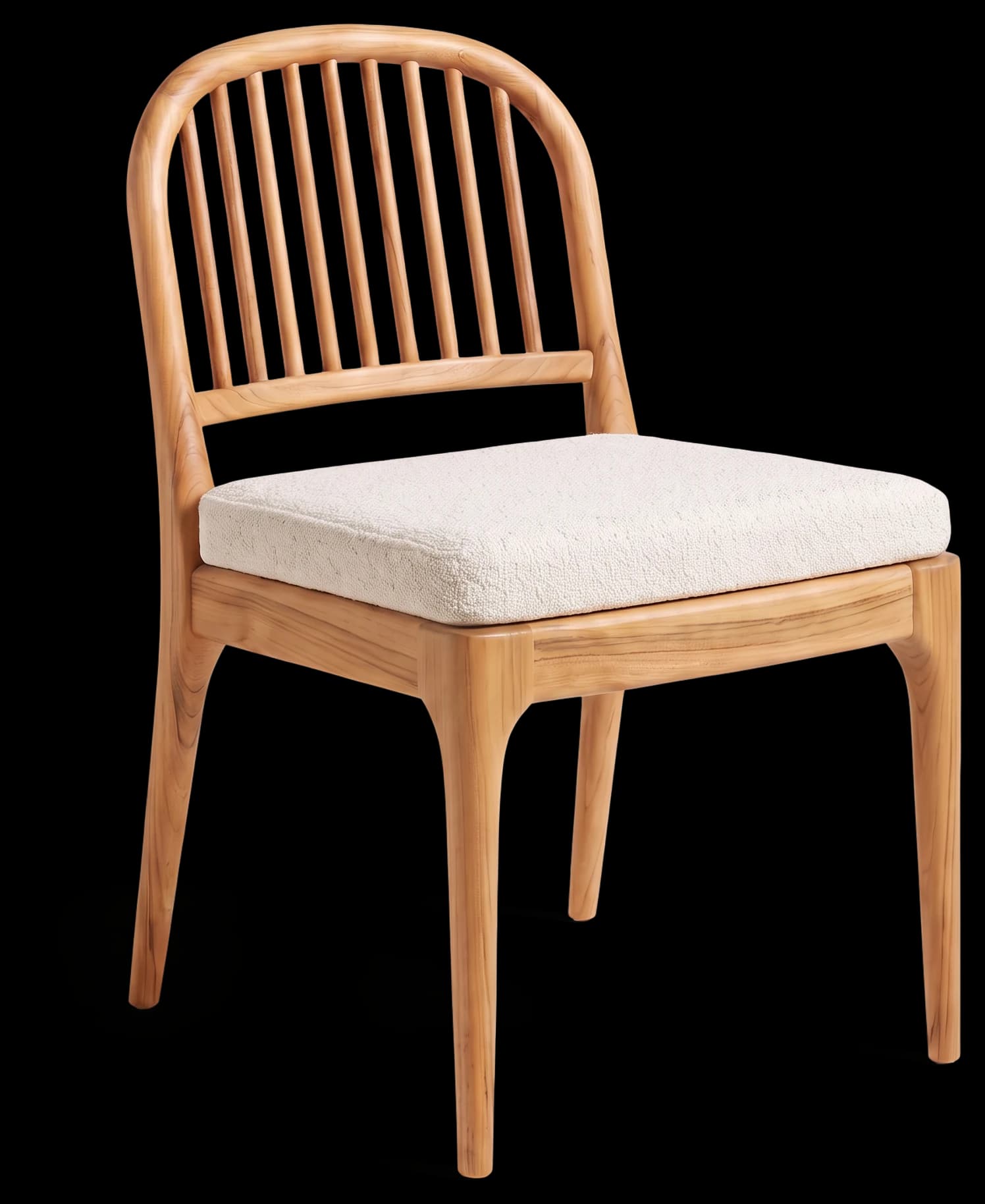 Side Chair with spindle back in Light Oak and Bouclé Ivory, three-quarter view