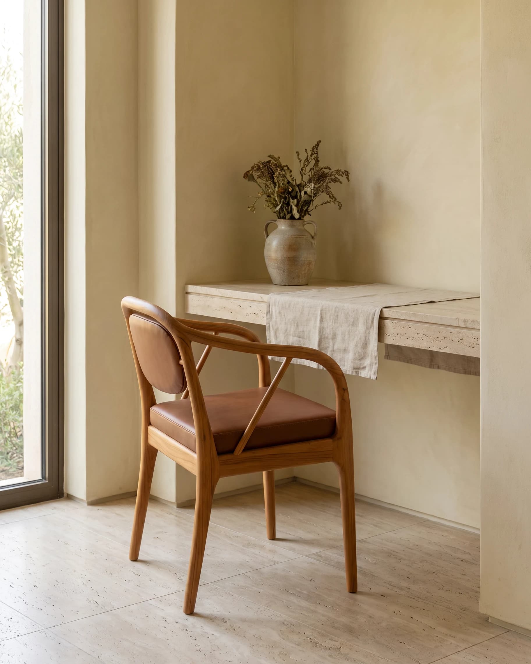 Armchair with upholstered back in an interior