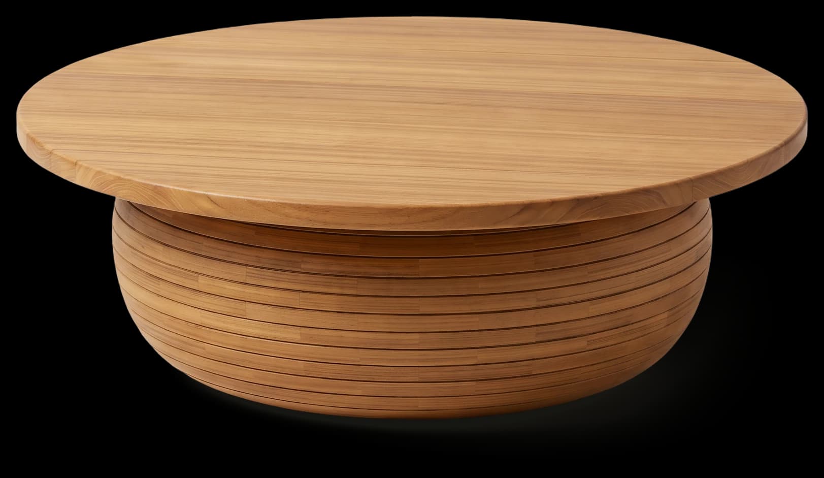 Drum Coffee Table in Light Oak, three-quarter view