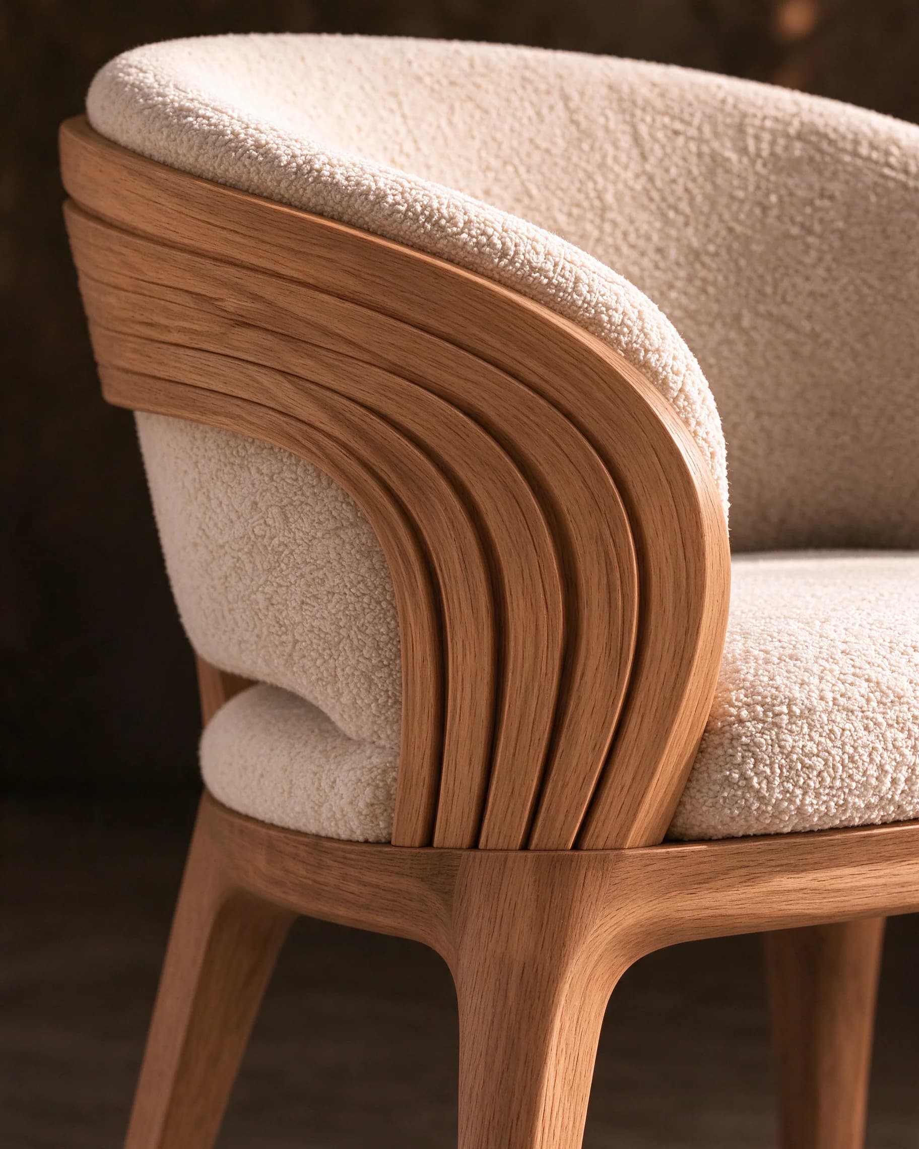 Hospitality Dining Chair, detail of the layered teak