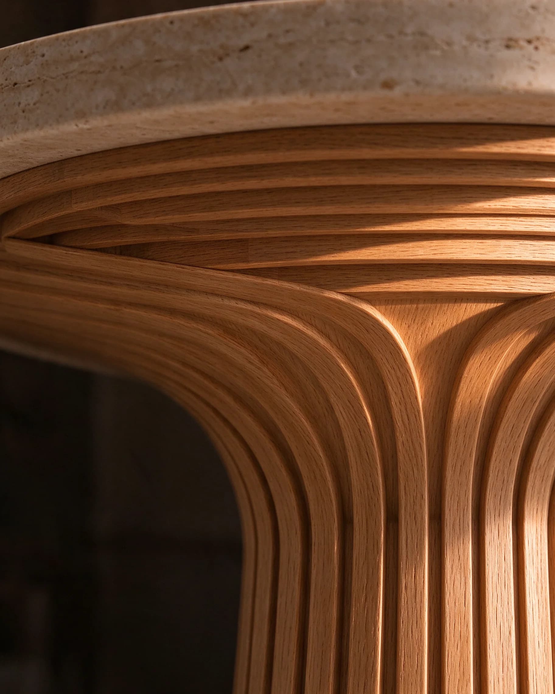 Restaurant Table, detail of the layered teak