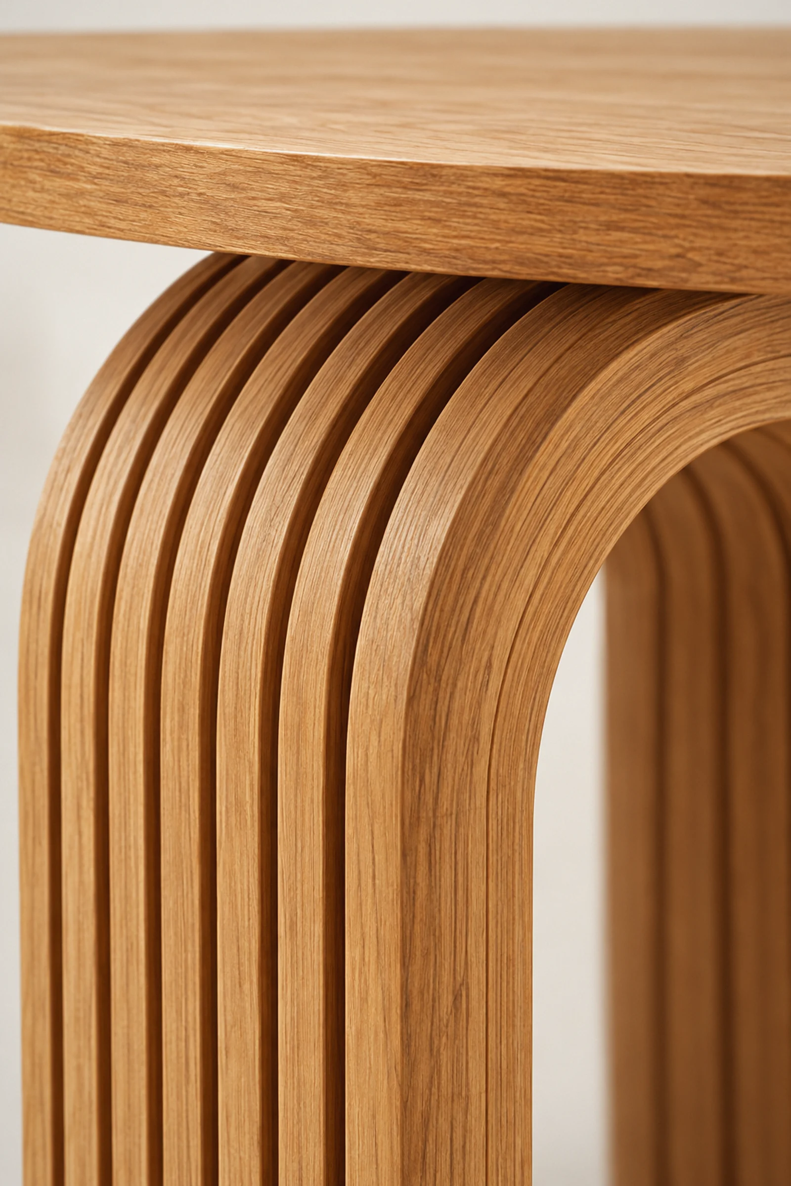 Arch Dining Table, the top resting on the finned teak arch