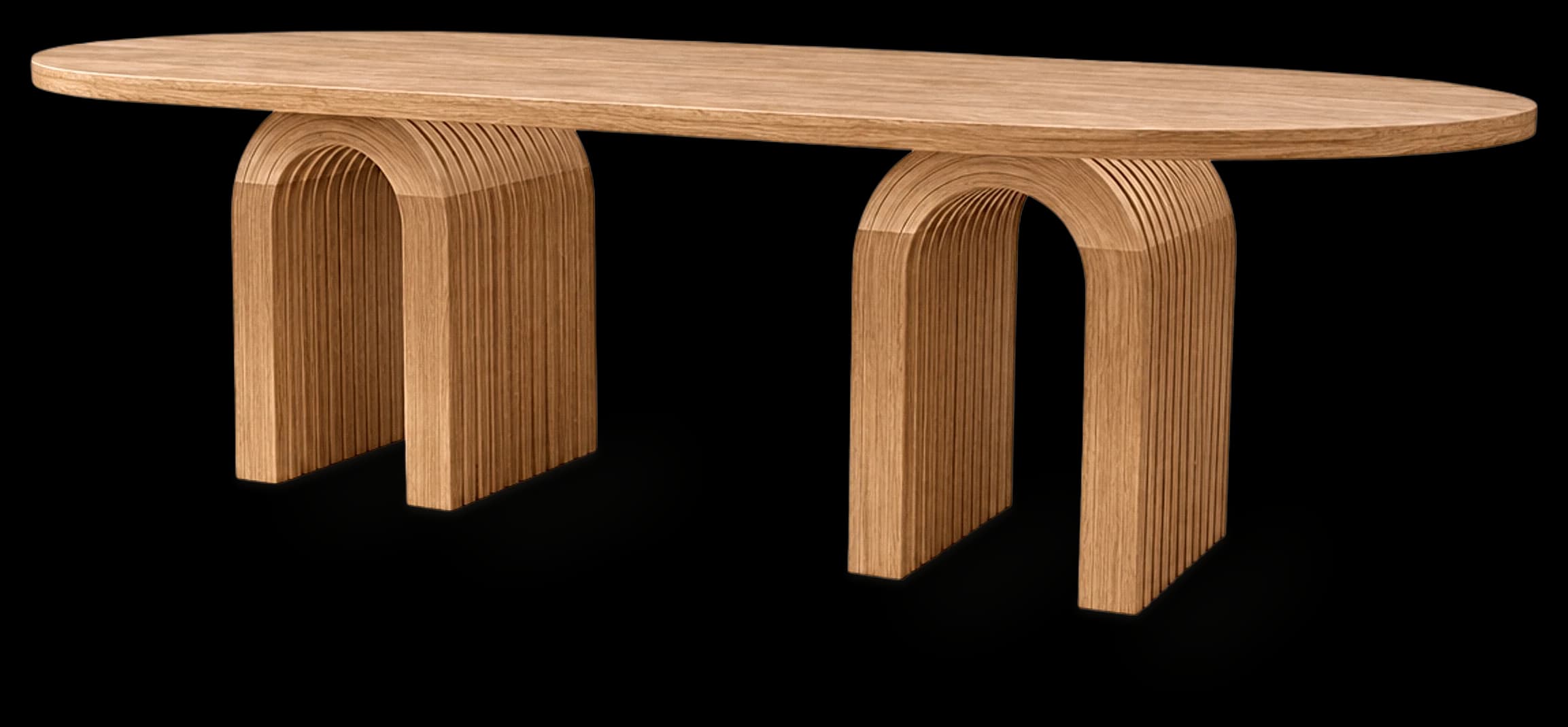 Arch Dining Table in Light Oak, three-quarter view