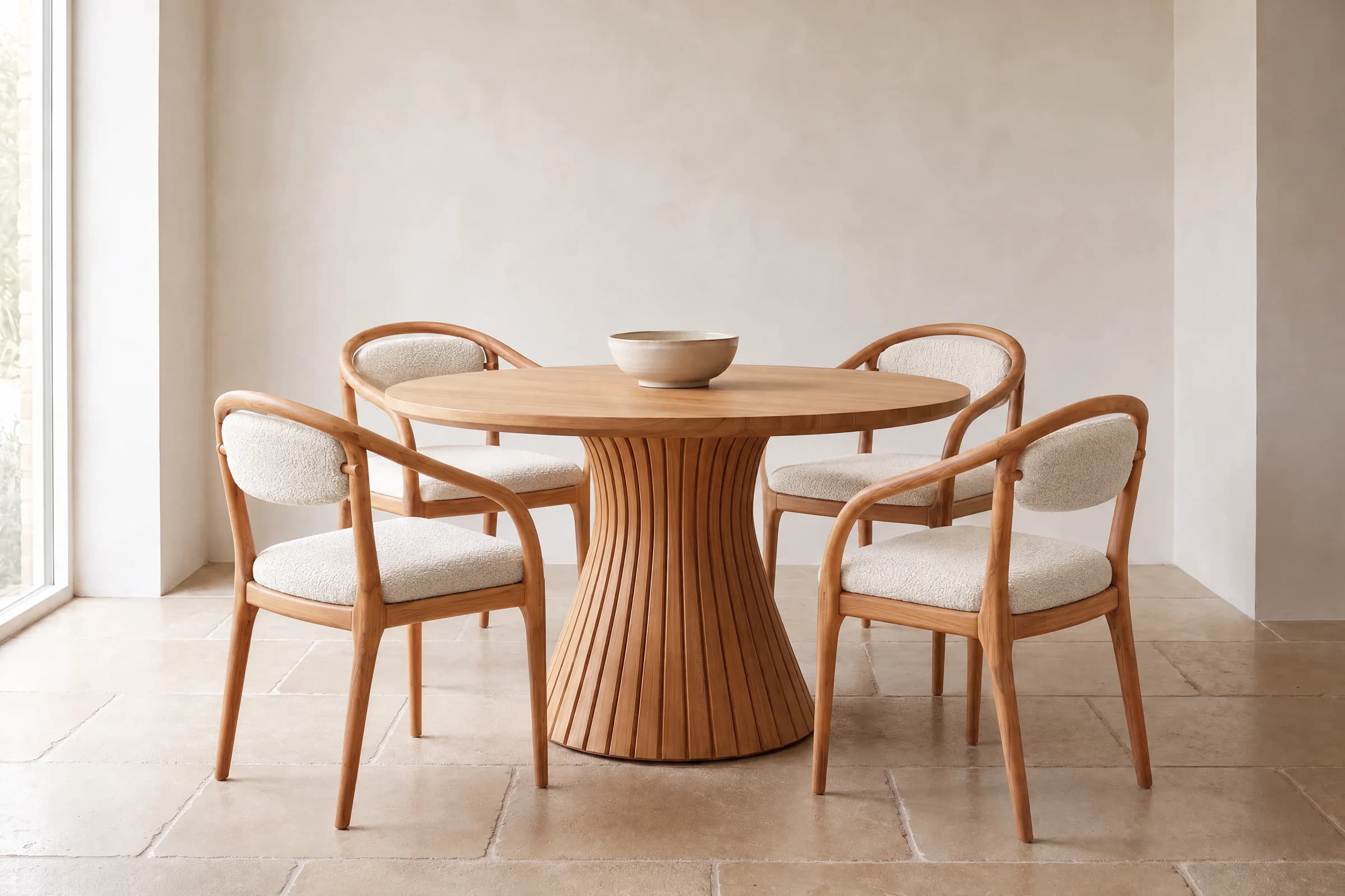 Round Dining Table with four Armchairs in a calm, daylit room