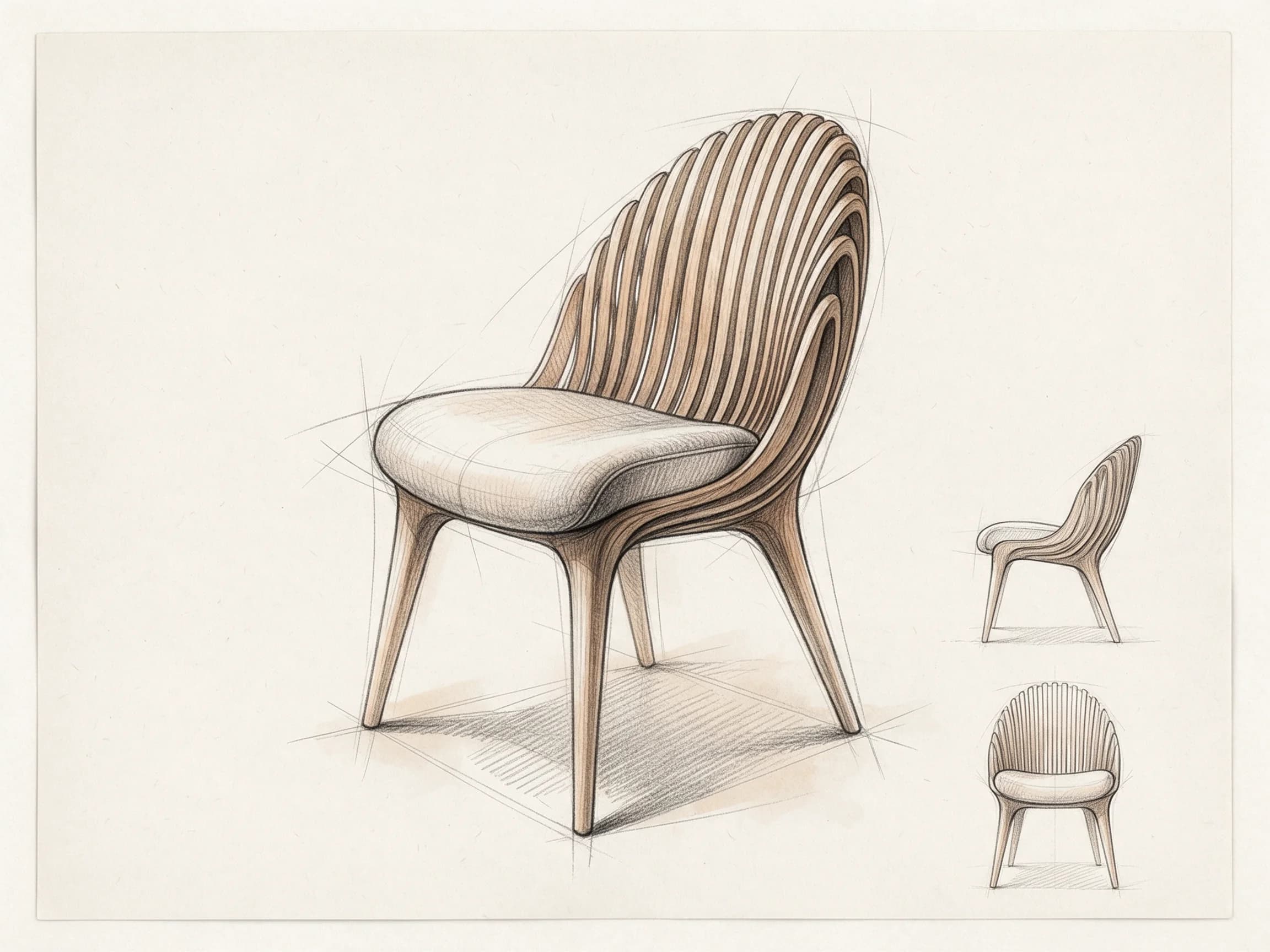 STUDY 02 — Dining chair — seed-pod back